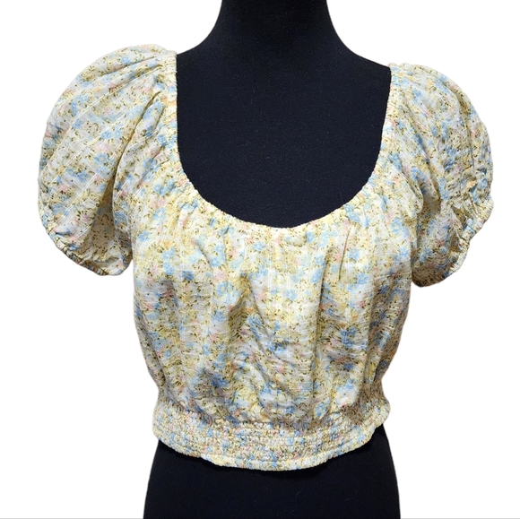 AE Cottagecore Floral Puff Sleeves Off The Shoulder Crop Top - Picture 1 of 8